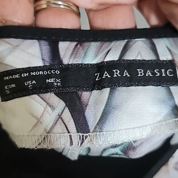 Zara Abstract Print Sheath Dress black Cream Pink Mini Long Sleeves Sz Small - Picture 6 of 6